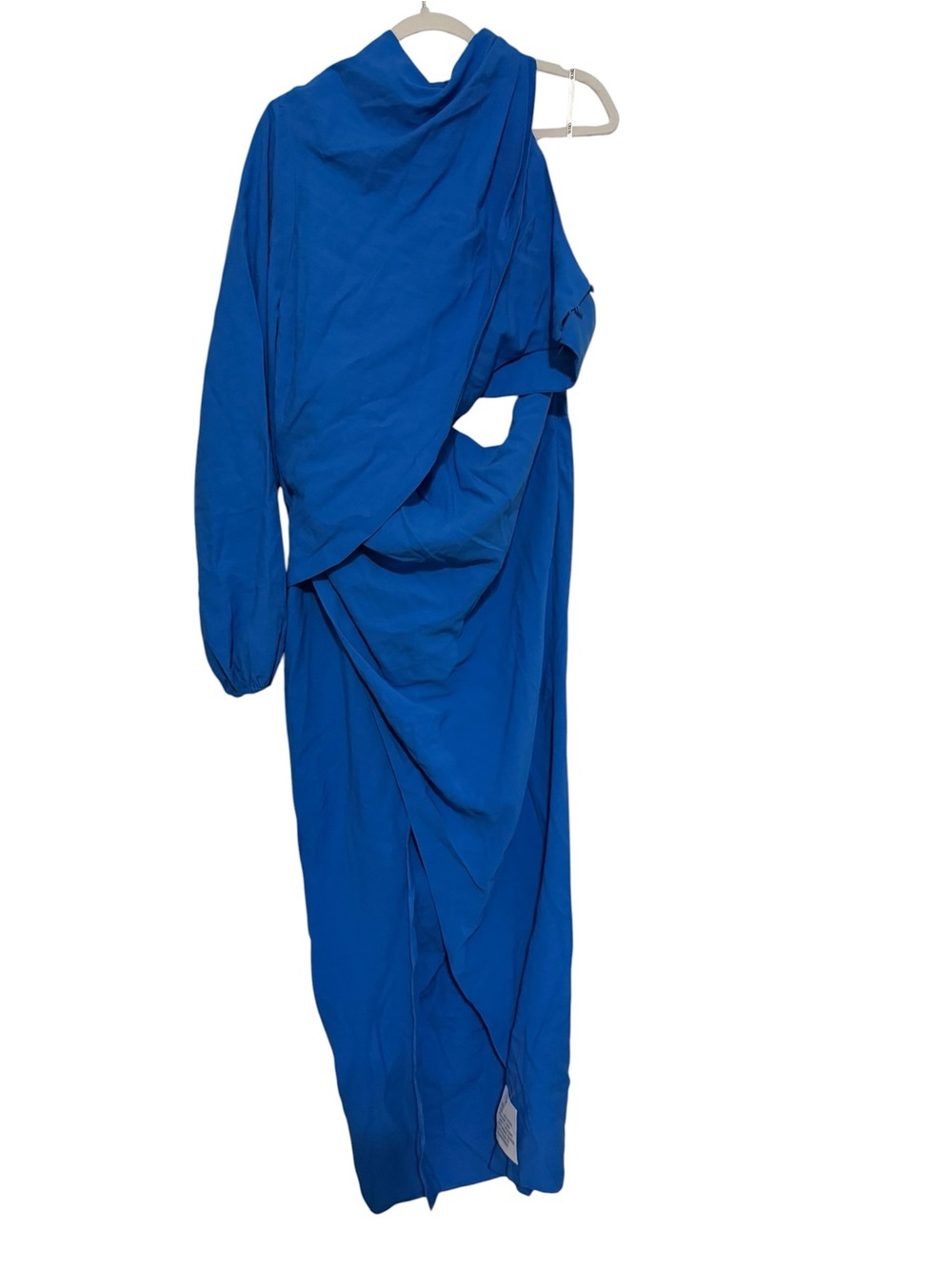 ASOS DESIGN one sleeve maxi dress with cut out waist detail in cobalt blue